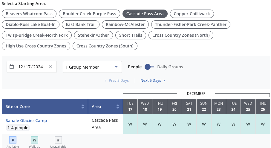 permits for cascade pass sahale glacier camp