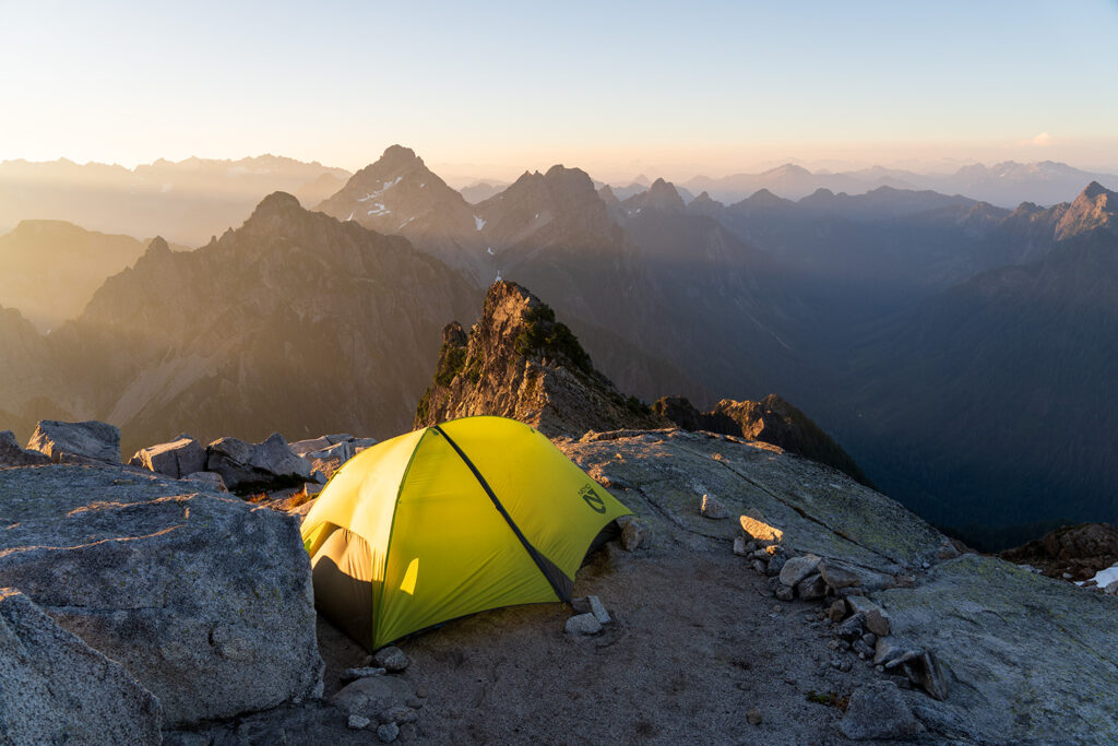 epic campsite at the summit of vesper peak north cascades
