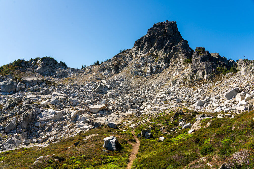boulder field makes finding the trail difficult near the end of the trail route finding